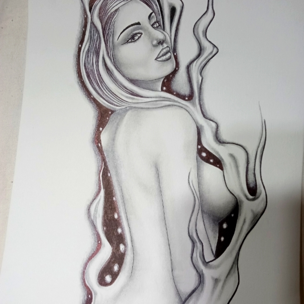 Prison art. "Smoke girl" 7" x12" pen and ink on cardstock. Drawn by Idah…